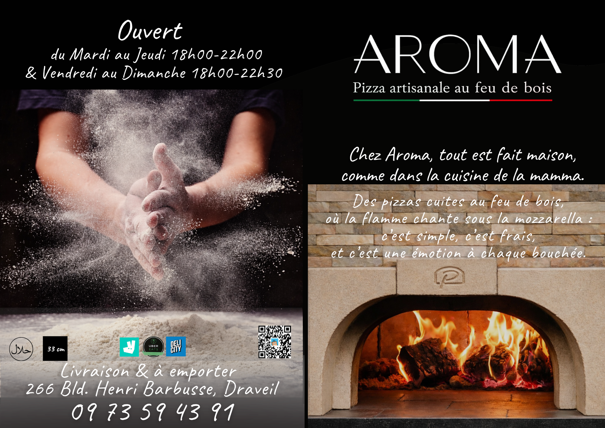 Recto du flyer Aroma Pizza